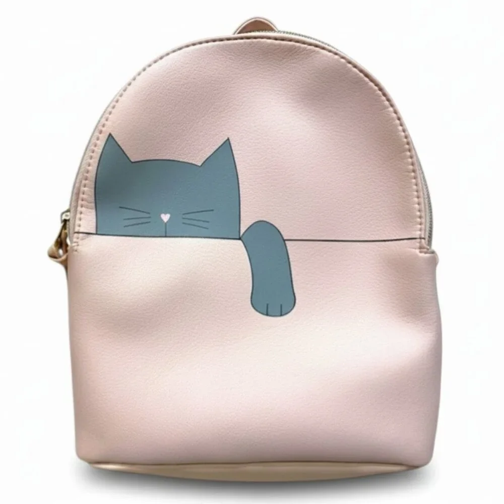 Pink Peekaboo Cat Mini Backpack Purse Faux Leather